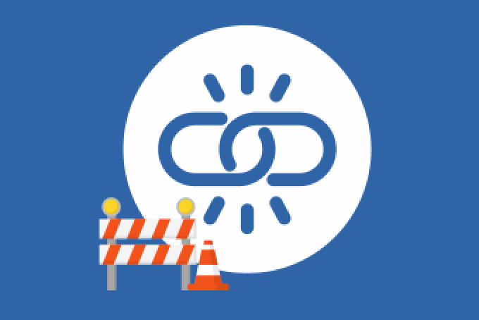 icon symbolizing a URL link, with construction fence and cones