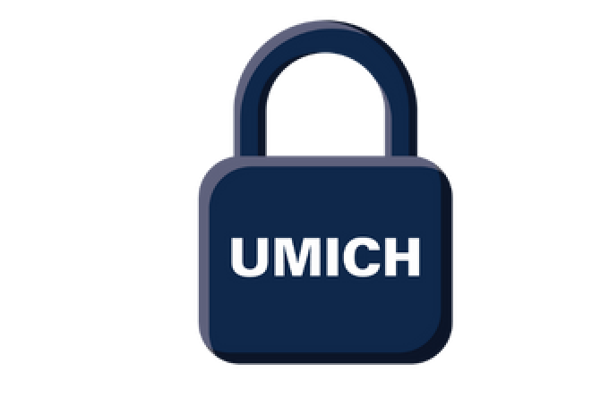 blue lock with UMICH written across it. 