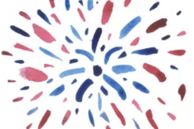 watercolor red and blue fireworks