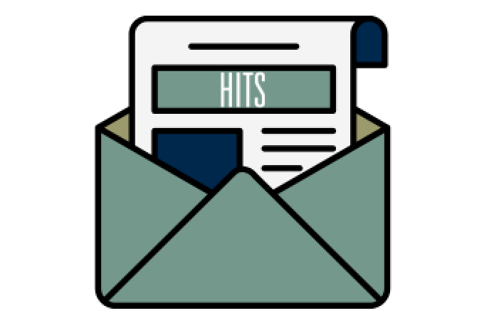 icon with an envelope and a HITS updates article page