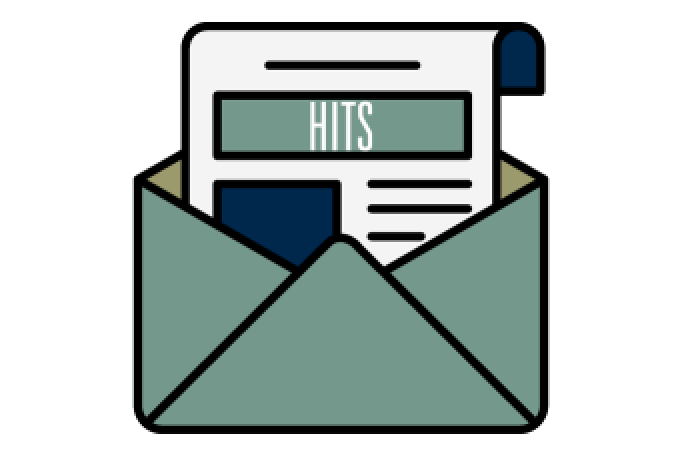 icon of a letter in an envelope, with the HITS logo.