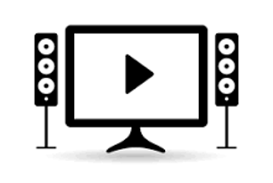 Black and white icon representing audio visual technology