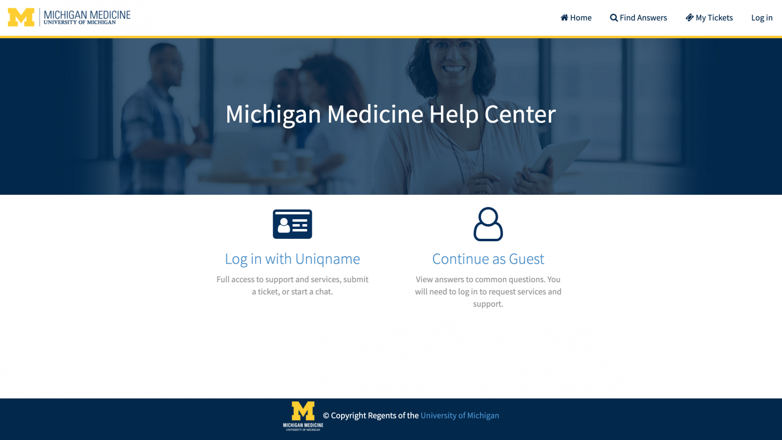 New Help Center login page