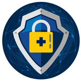 Michigan Medicine Information Assurance Logo - a blue shield with a yellow locked lock on it